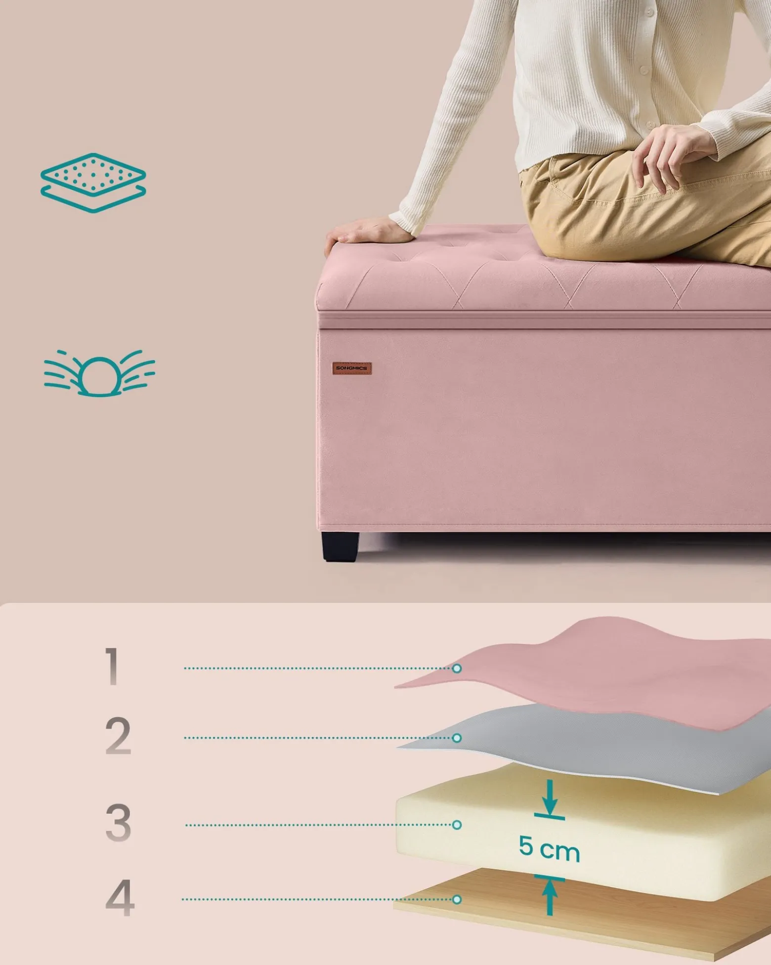 Pufa z ławką na buty 2 w 1 pastelowy róż dla dziewczynki 110 cm