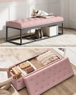 Pufa z ławką na buty 2 w 1 pastelowy róż dla dziewczynki 110 cm