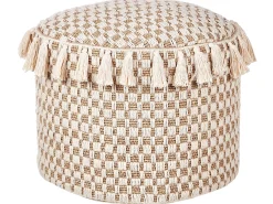 Puf pleciony podnóżek naturalny materiał 50 cm