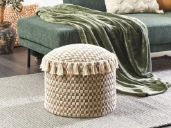 Puf pleciony podnóżek naturalny materiał 50 cm