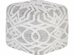 Puf podnóżek kwadratowy boho biało-szary