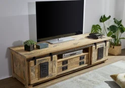 RAILWAY Szafka RTV #146 Mango woskowane + metal 180x50x55 cm