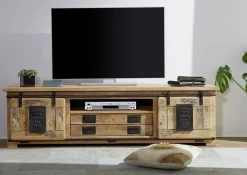 RAILWAY Szafka RTV #146 Mango woskowane + metal 180x50x55 cm