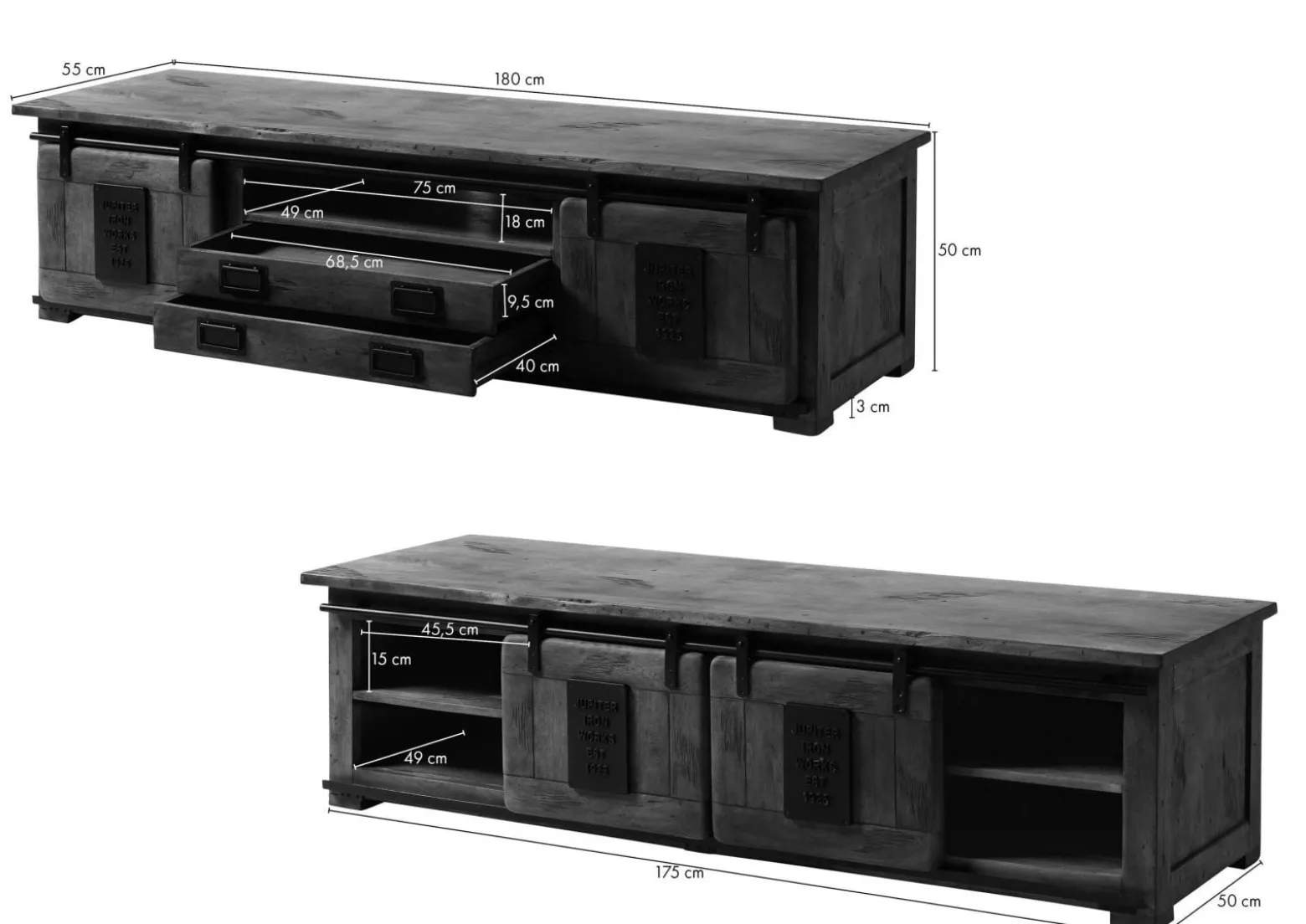 RAILWAY Szafka RTV #146 Mango woskowane + metal 180x50x55 cm