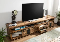 RAILWAY Szafka RTV #155 Mango woskowane + metal 260x50x60 cm