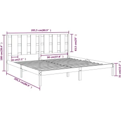 Rama łóżka czarna lite drewno sosnowe 200 x 200 cm