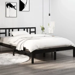 Rama łóżka czarna lite drewno 200 x 200 cm