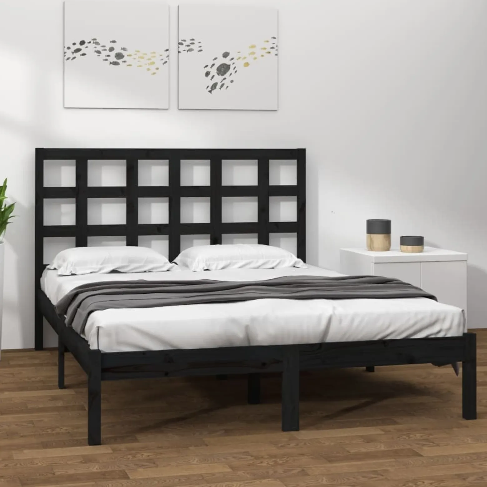 Rama łóżka czarna lite drewno 200 x 200 cm