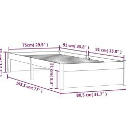 Rama łóżka lite drewno 75x190 cm pojedyncza