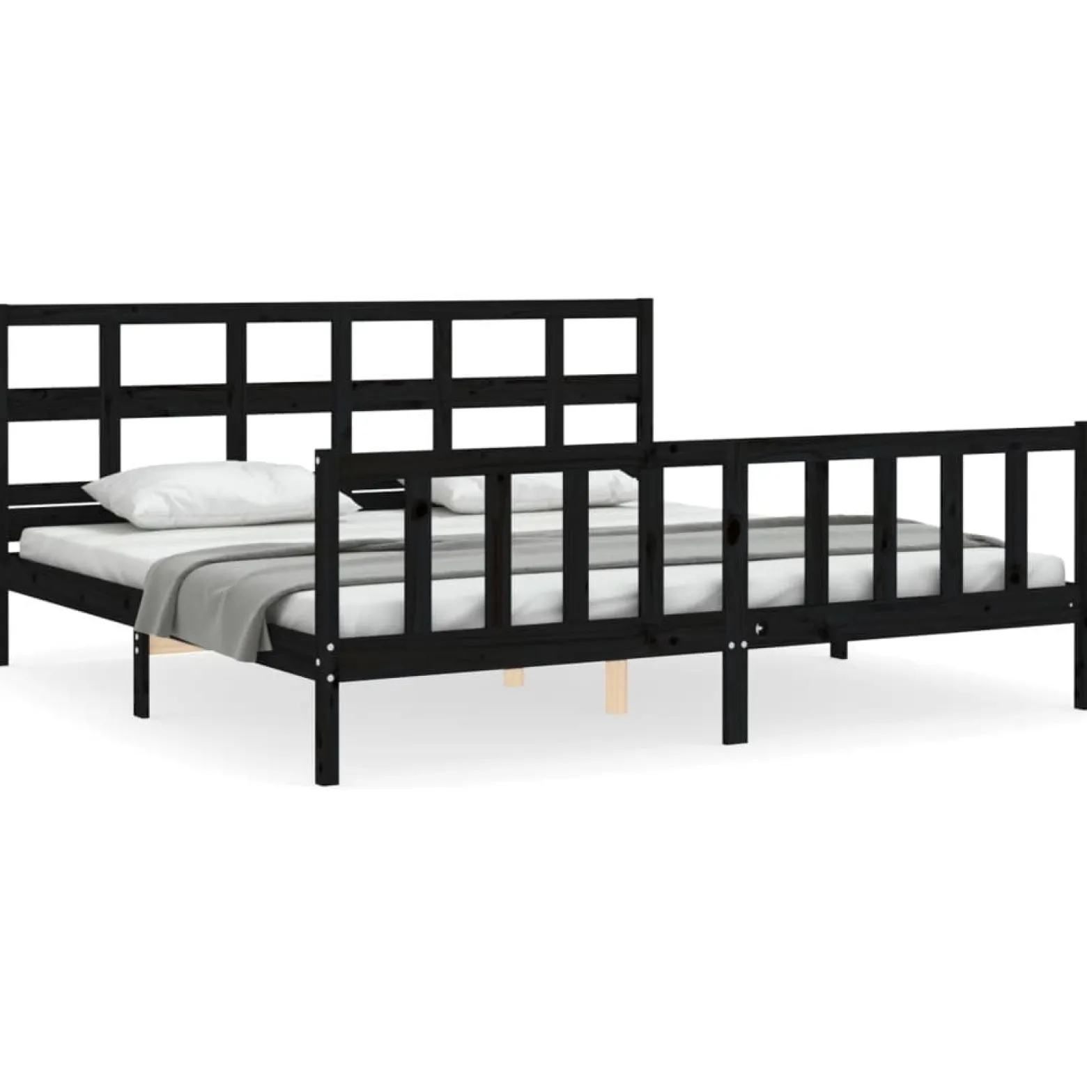 Rama łóżka z wezgłowiem czarna 200x200 cm lite drewno