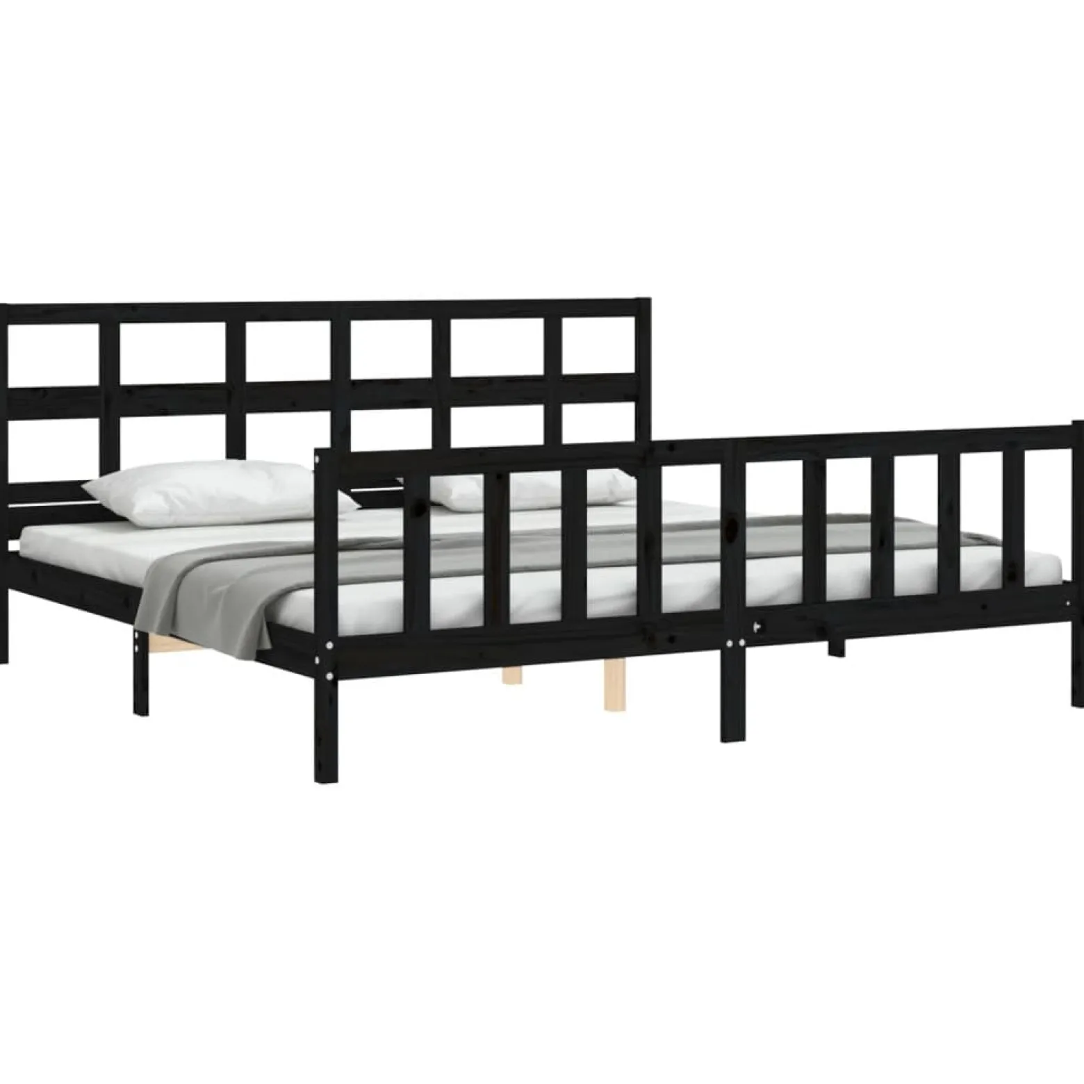 Rama łóżka z wezgłowiem czarna 200x200 cm lite drewno