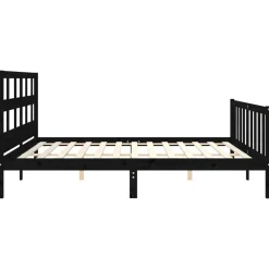 Rama łóżka z wezgłowiem czarna 200x200 cm lite drewno