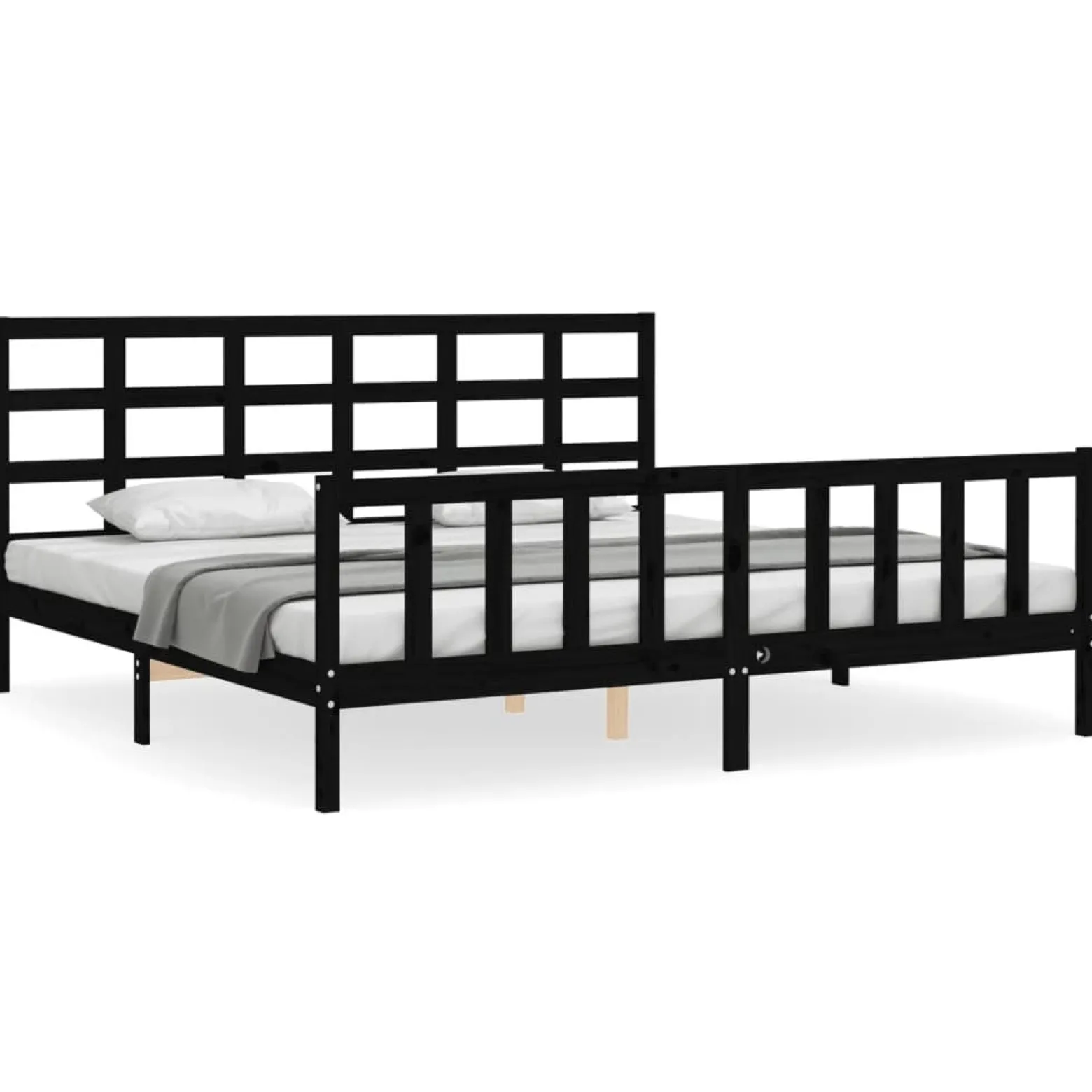 Rama łóżka z wezgłowiem czarna 200x200 cm lite drewno