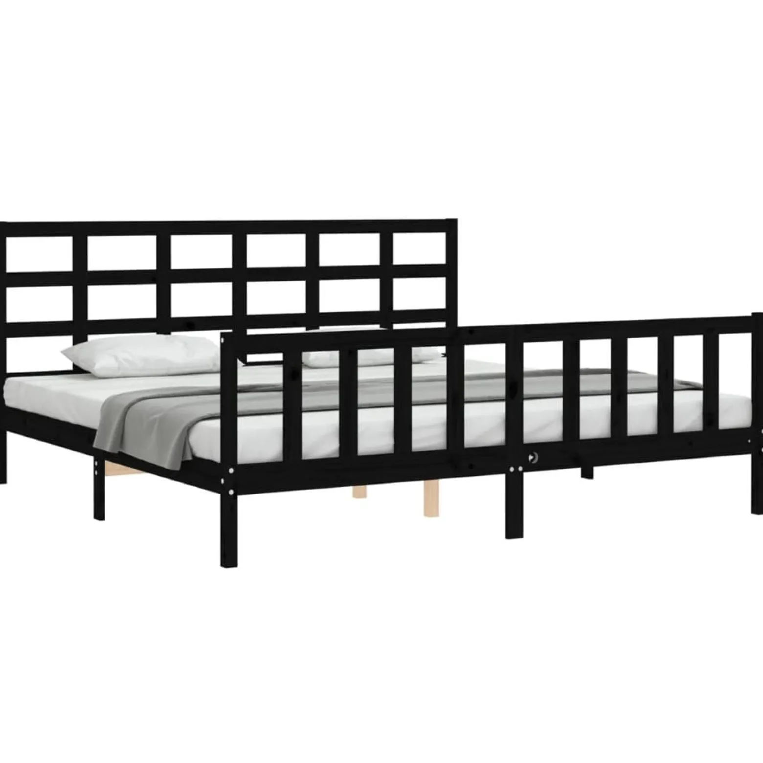 Rama łóżka z wezgłowiem czarna 200x200 cm lite drewno