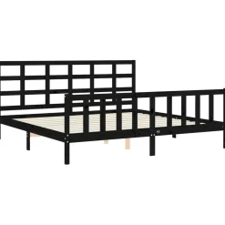 Rama łóżka z wezgłowiem czarna 200x200 cm lite drewno