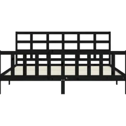 Rama łóżka z wezgłowiem czarna 200x200 cm lite drewno