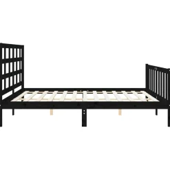 Rama łóżka z wezgłowiem czarna 200x200 cm lite drewno