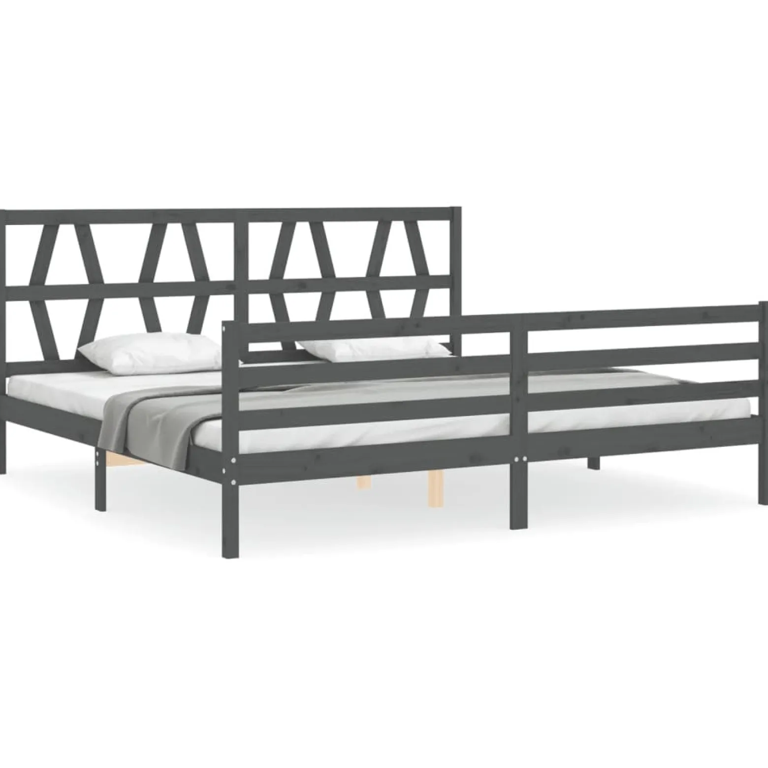 Rama łóżka z wezgłowiem szara 200x200 cm lite drewno