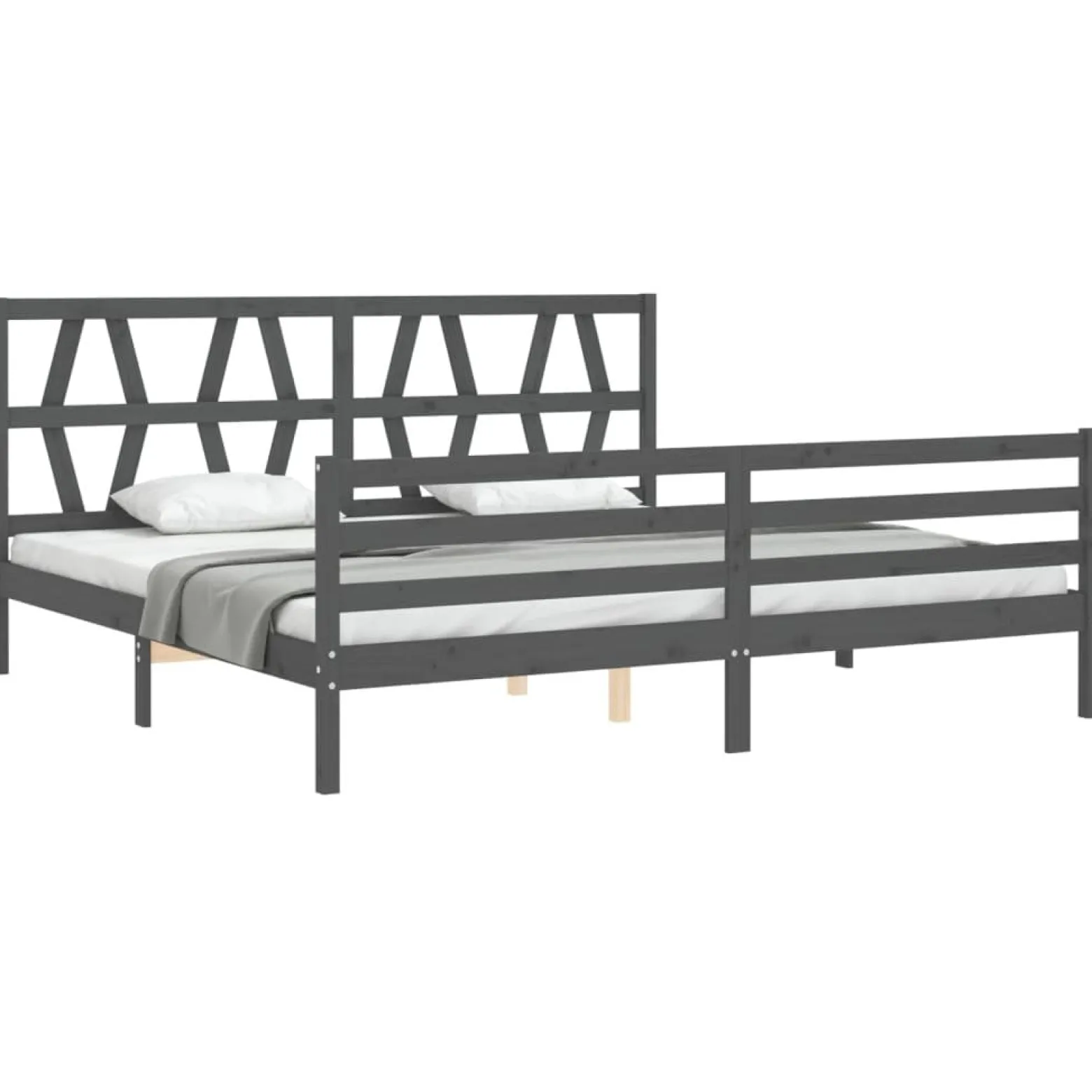 Rama łóżka z wezgłowiem szara 200x200 cm lite drewno