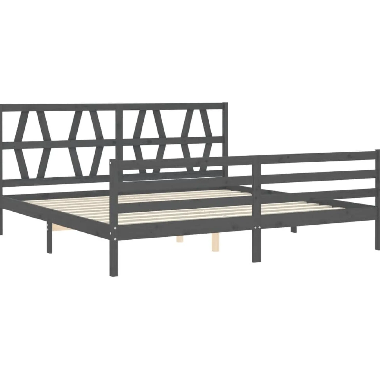 Rama łóżka z wezgłowiem szara 200x200 cm lite drewno