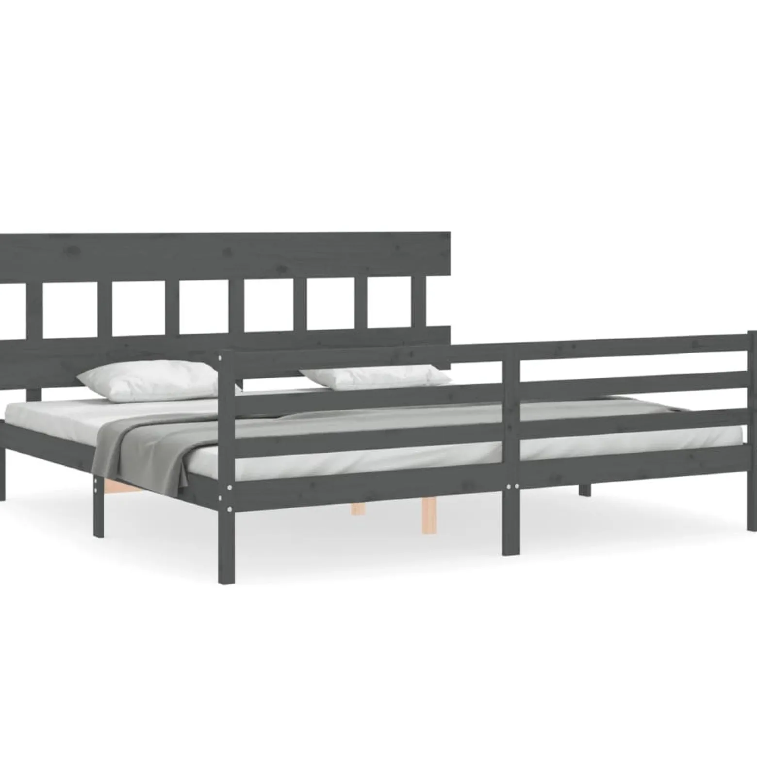 Rama łóżka z wezgłowiem szara 200x200 cm lite drewno