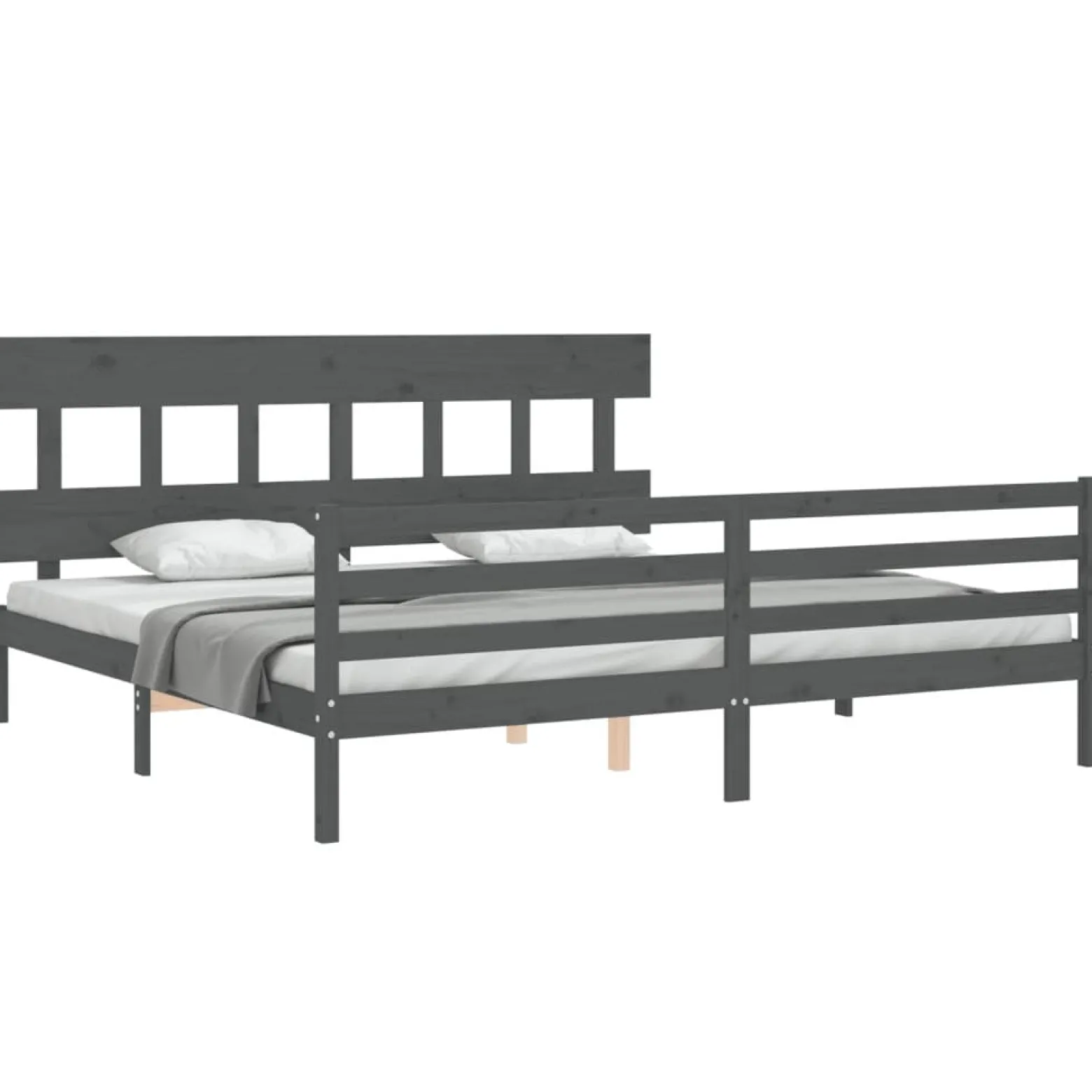 Rama łóżka z wezgłowiem szara 200x200 cm lite drewno