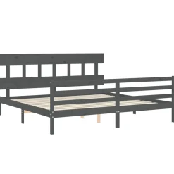 Rama łóżka z wezgłowiem szara 200x200 cm lite drewno