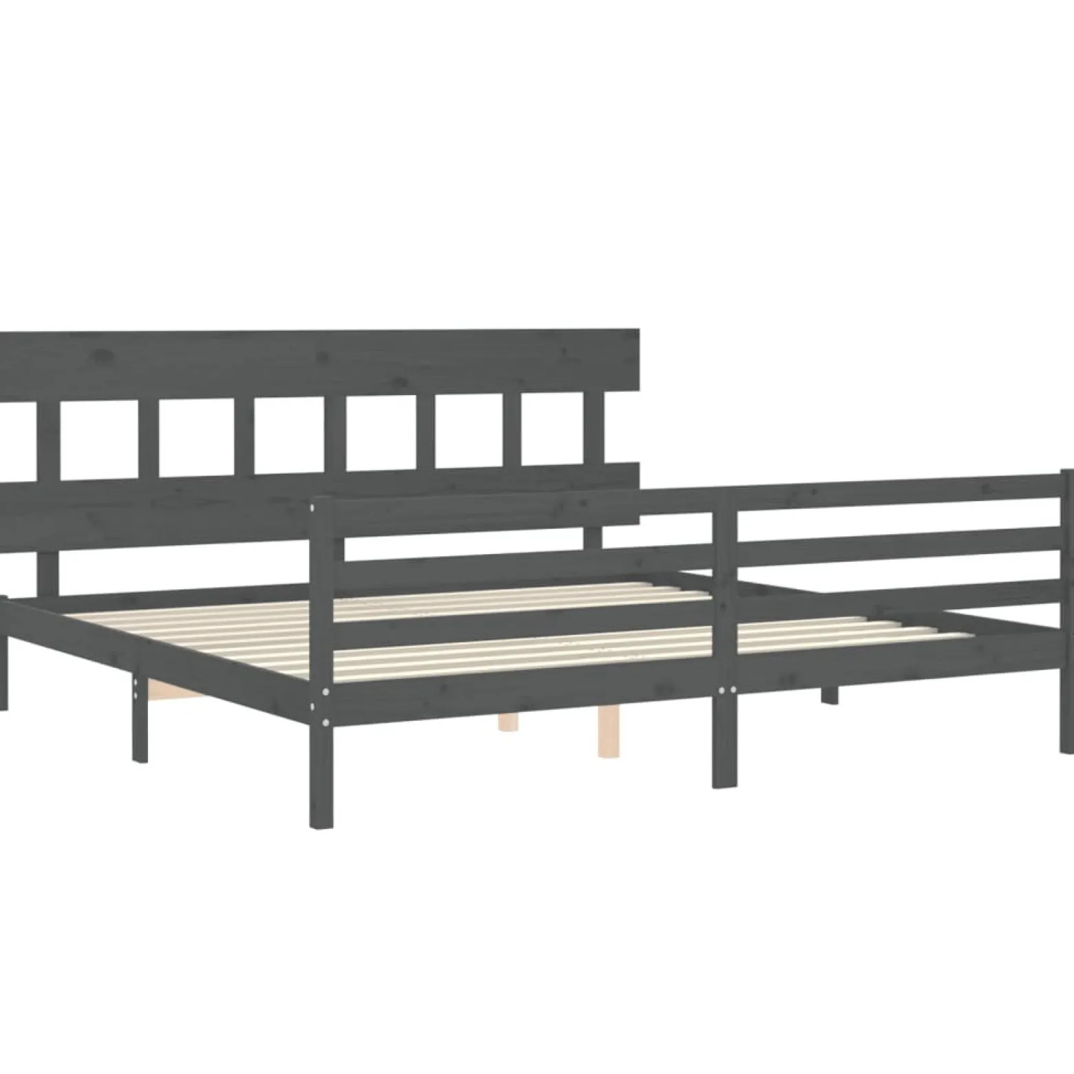 Rama łóżka z wezgłowiem szara 200x200 cm lite drewno