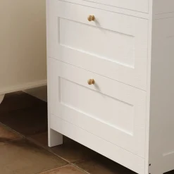 Regał łazienkowy szafka wolnostojąca 2 szuflady drzwiczki biały loft 120 cm