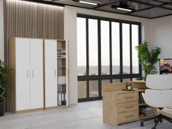 Regał Biurowy OLIV 2D 2 Drzwi Do Biura Do Gabinetu Salonu dąb artisan biel