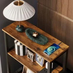 Regał do salonu półka z wejściem usb na książki brąz loft pojemna szafka