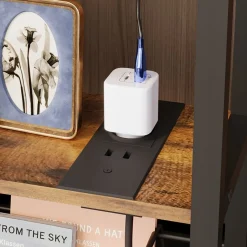 Regał do salonu półka z wejściem usb na książki brąz loft pojemna szafka