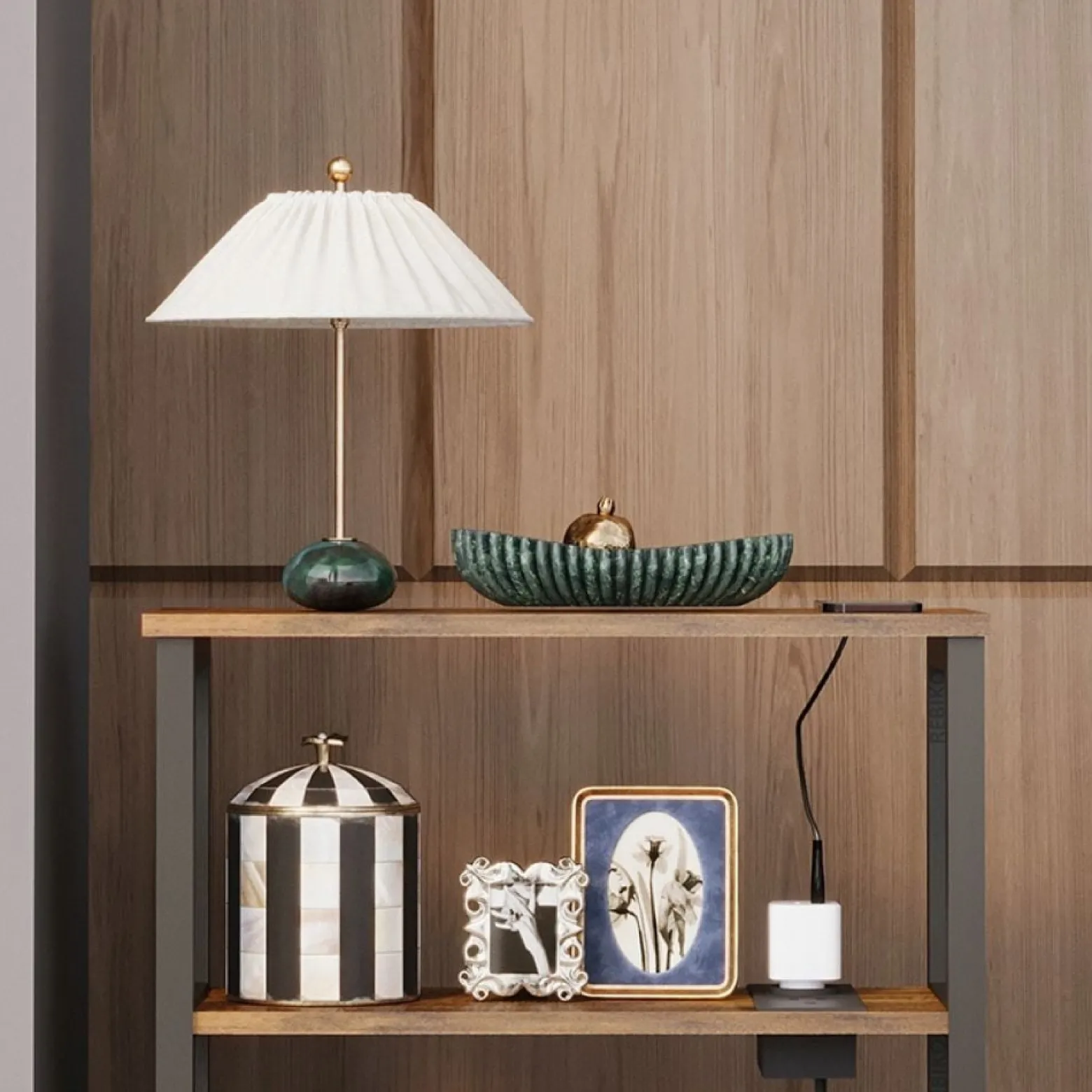 Regał do salonu półka z wejściem usb na książki brąz loft pojemna szafka