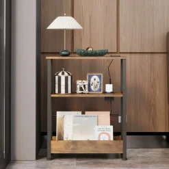 Regał do salonu półka z wejściem usb na książki brąz loft pojemna szafka