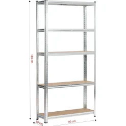 Regał metalowy garażowy srebrny 90x30x180 cm