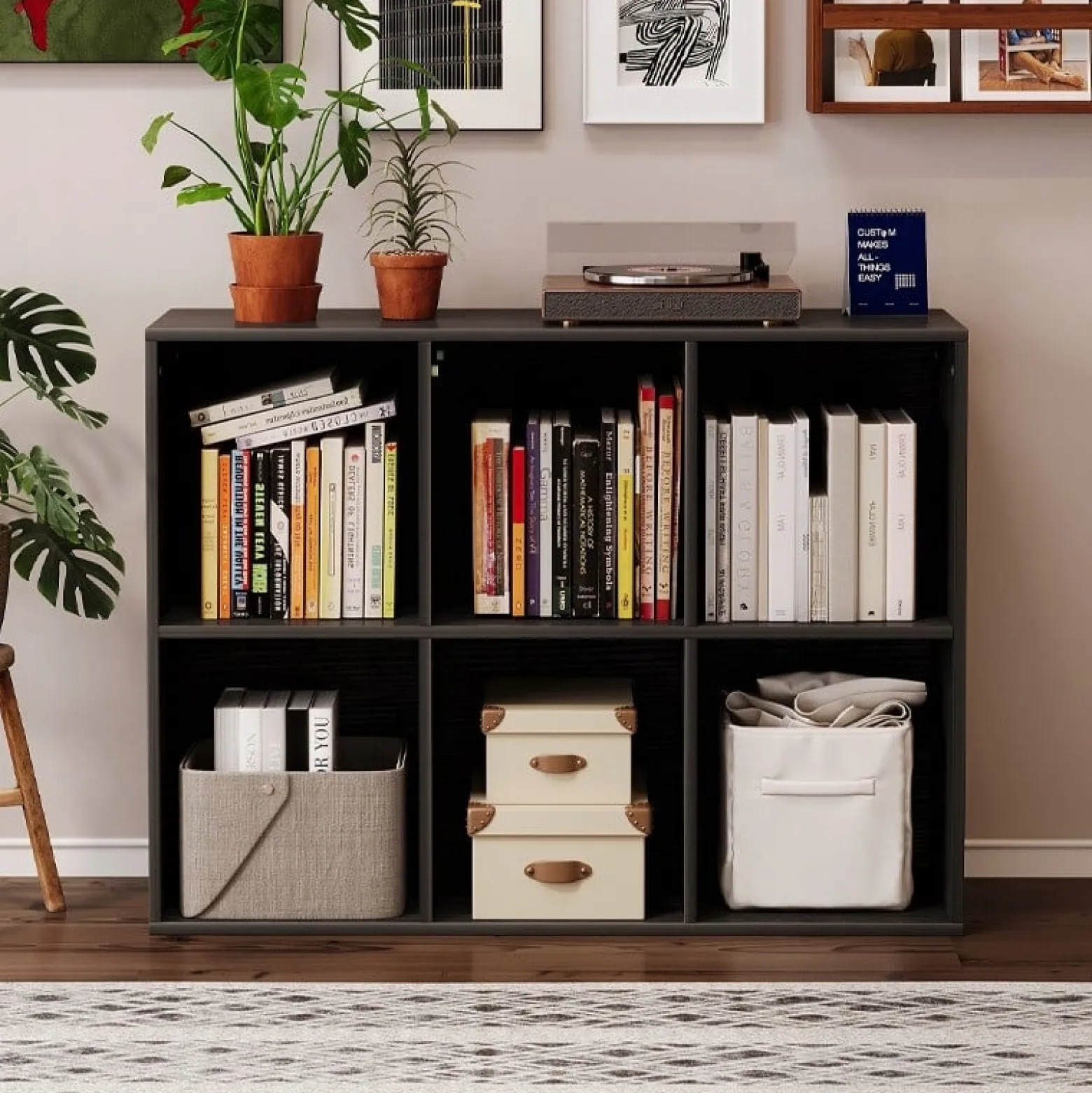 Regał otwarty komoda kostka 3x2 pojemny loft książki biurowy czarny 100 cm