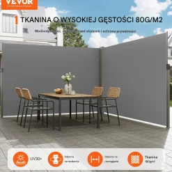 Roleta boczna tarasowa 200x600cm wodoodporna osłona balkonowa szara