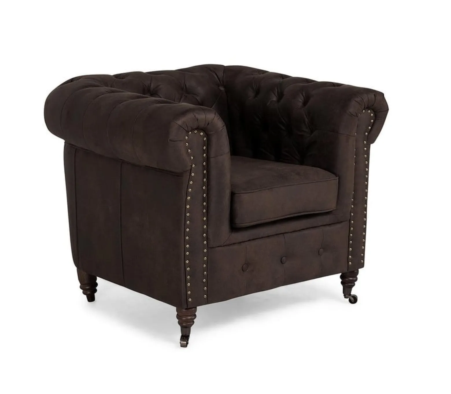 Ropez Chesterfield Oxford fotel pikowany zamsz brązowy