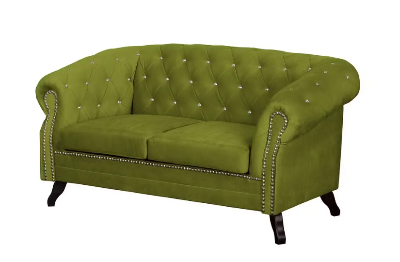 Ropez Sofa 2 Pikowana Glasgow kryształki welur zielony