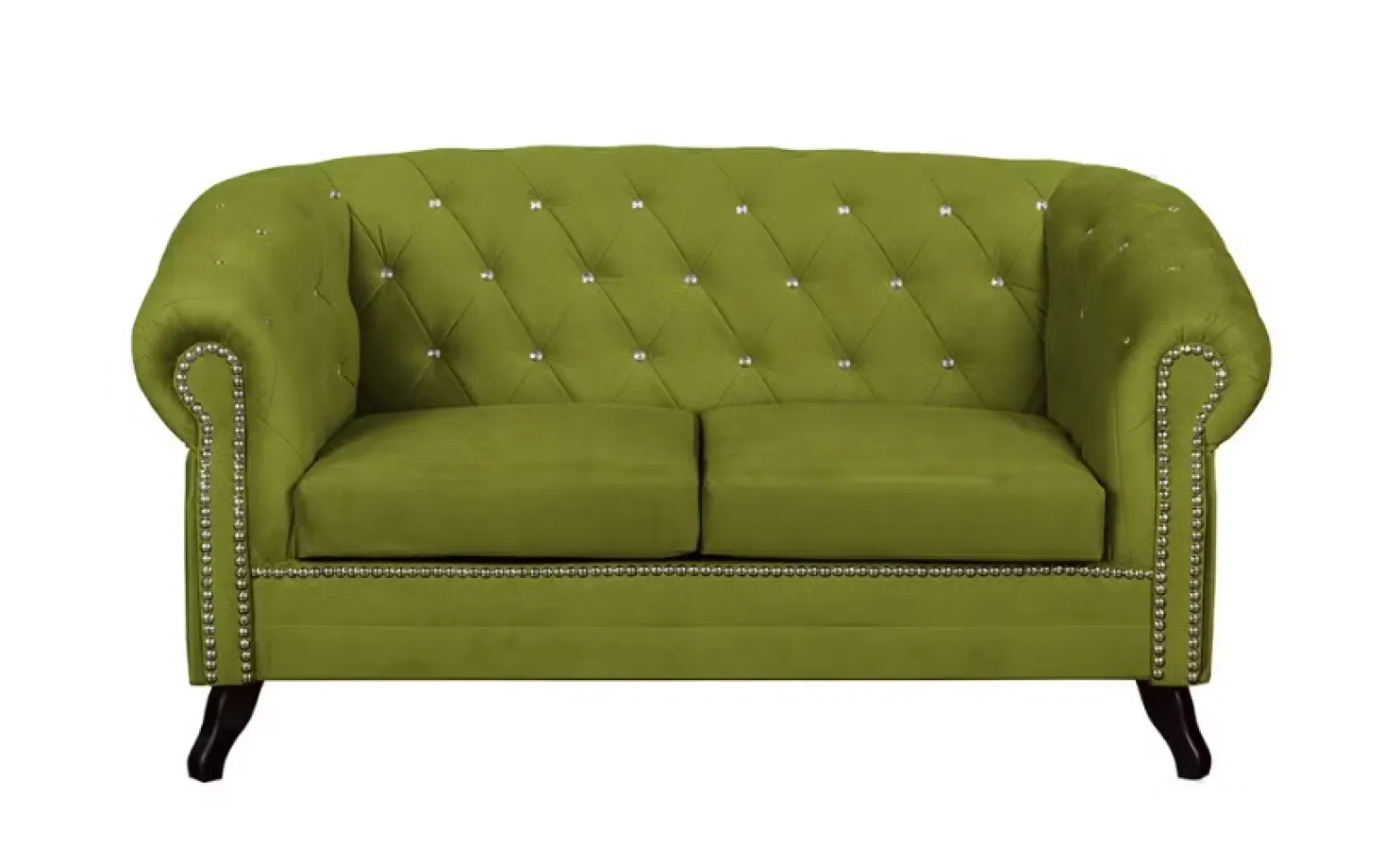 Ropez Sofa 2 Pikowana Glasgow kryształki welur zielony