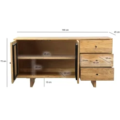 Sideboard Akacja lite drewno 150cm Masywna komoda Kredens z prawdziwego