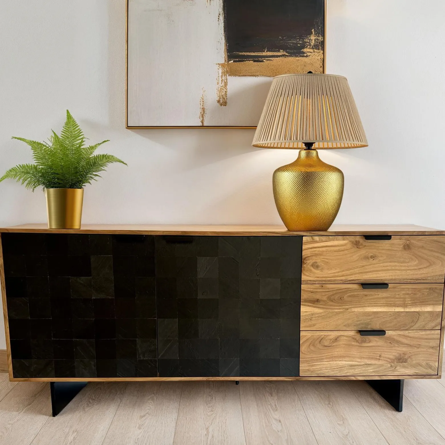Sideboard z Drewna Akacjowego 175x76x40 cm Komoda z Efektem Kamienia