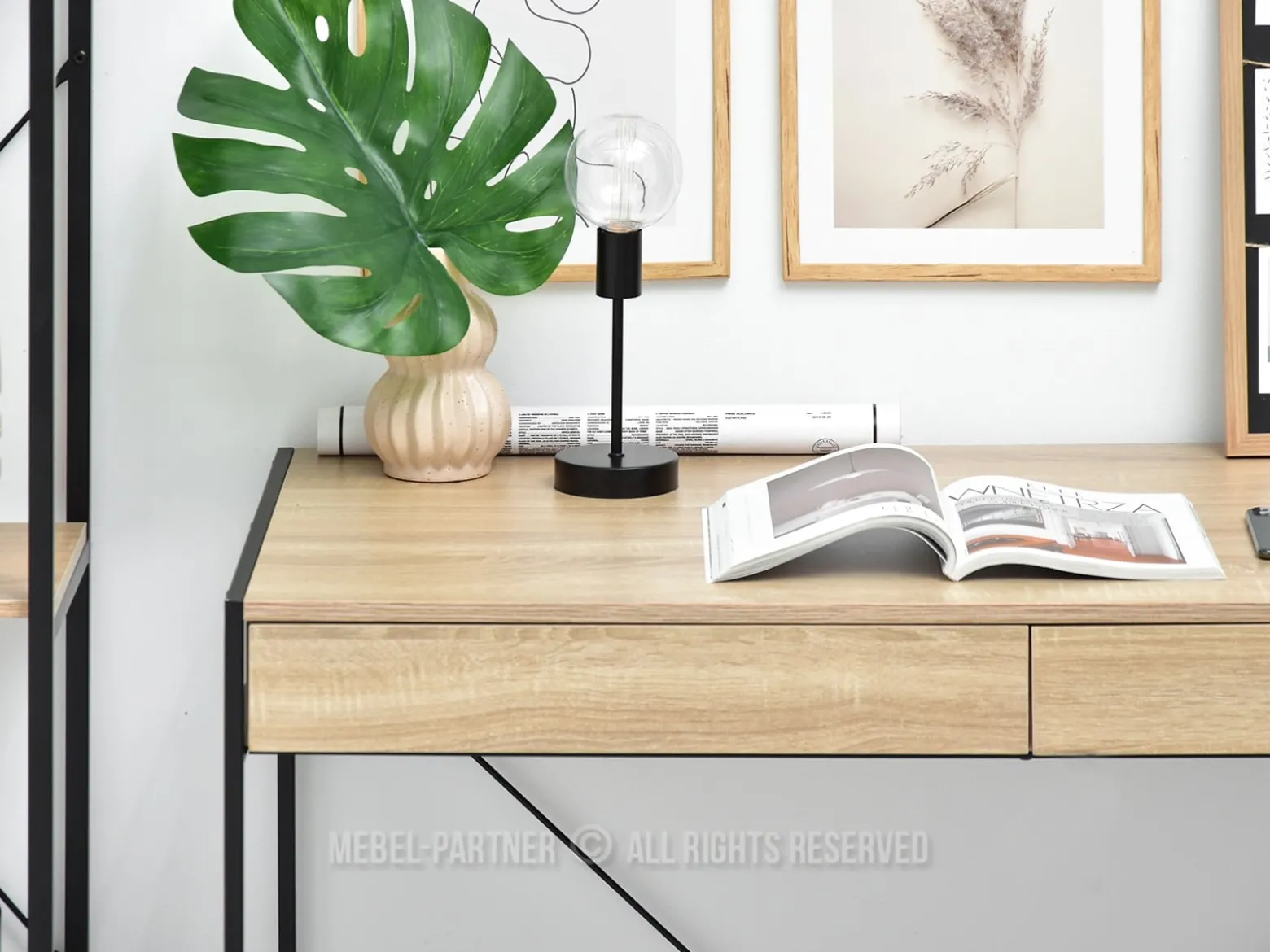 Skandynawskie Biurko Unif Sonoma Czarne Home Office