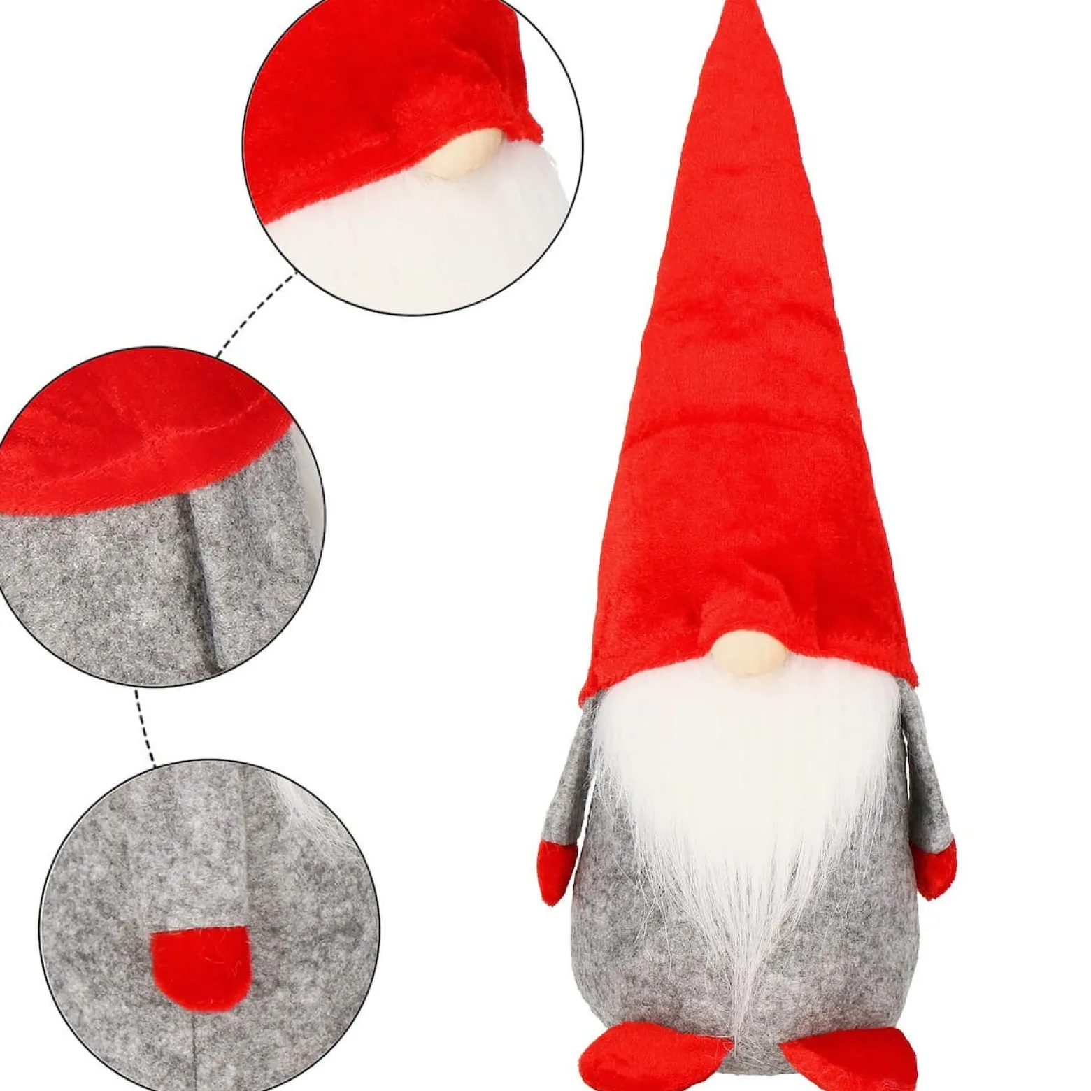Skrzat 28 cm krasnal świąteczny, gnom czerwony, szary