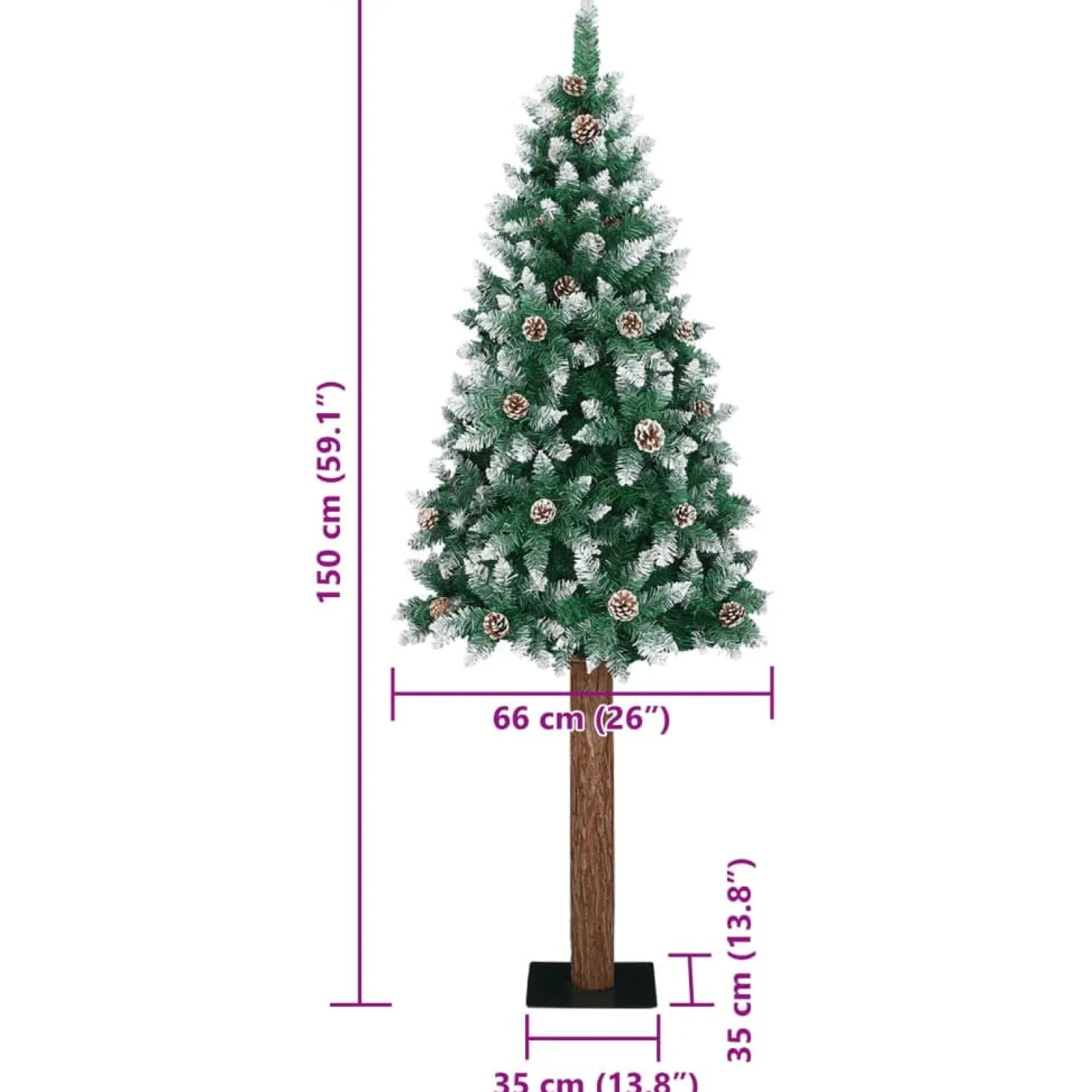 Smukła choinka z drewnem i śniegiem zielona 150 cm