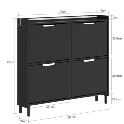 SoBuy Szafka na buty z 4 drzwiami Czarny 97x46,6x93cm FSR100-E-SCH