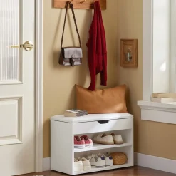 SoBuy Ławka na buty Biały 60x30x44cm Funkcjonalny FSR25-W