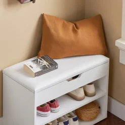 SoBuy Ławka na buty Biały 60x30x44cm Funkcjonalny FSR25-W