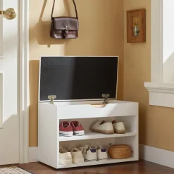 SoBuy Ławka na buty Biały 60x30x44cm Funkcjonalny FSR25-W