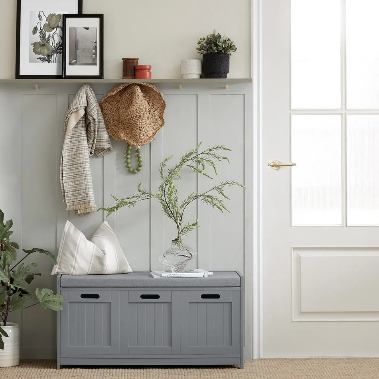 SoBuy Ławka na buty z 1 szufladą Szary 90x35x44.5cm Funkcjonalny FSR80-SG